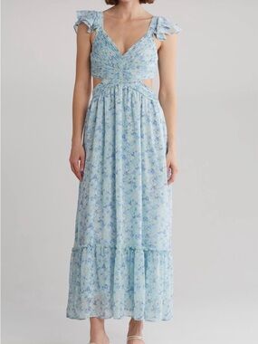 Blue Pepper Light Blue Floral Cutout Maxi Dress Large